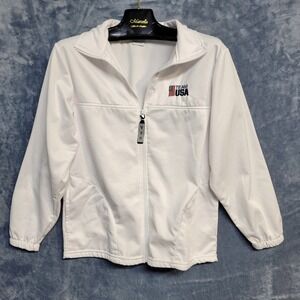 Team USA Olympic Committee White‎ Full Zip Jacket Made in USA Size M